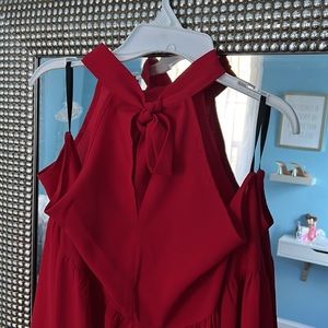 Shein Curve- Lightweight, Red Babydoll Halter Dress, Bow closure at the neck.
